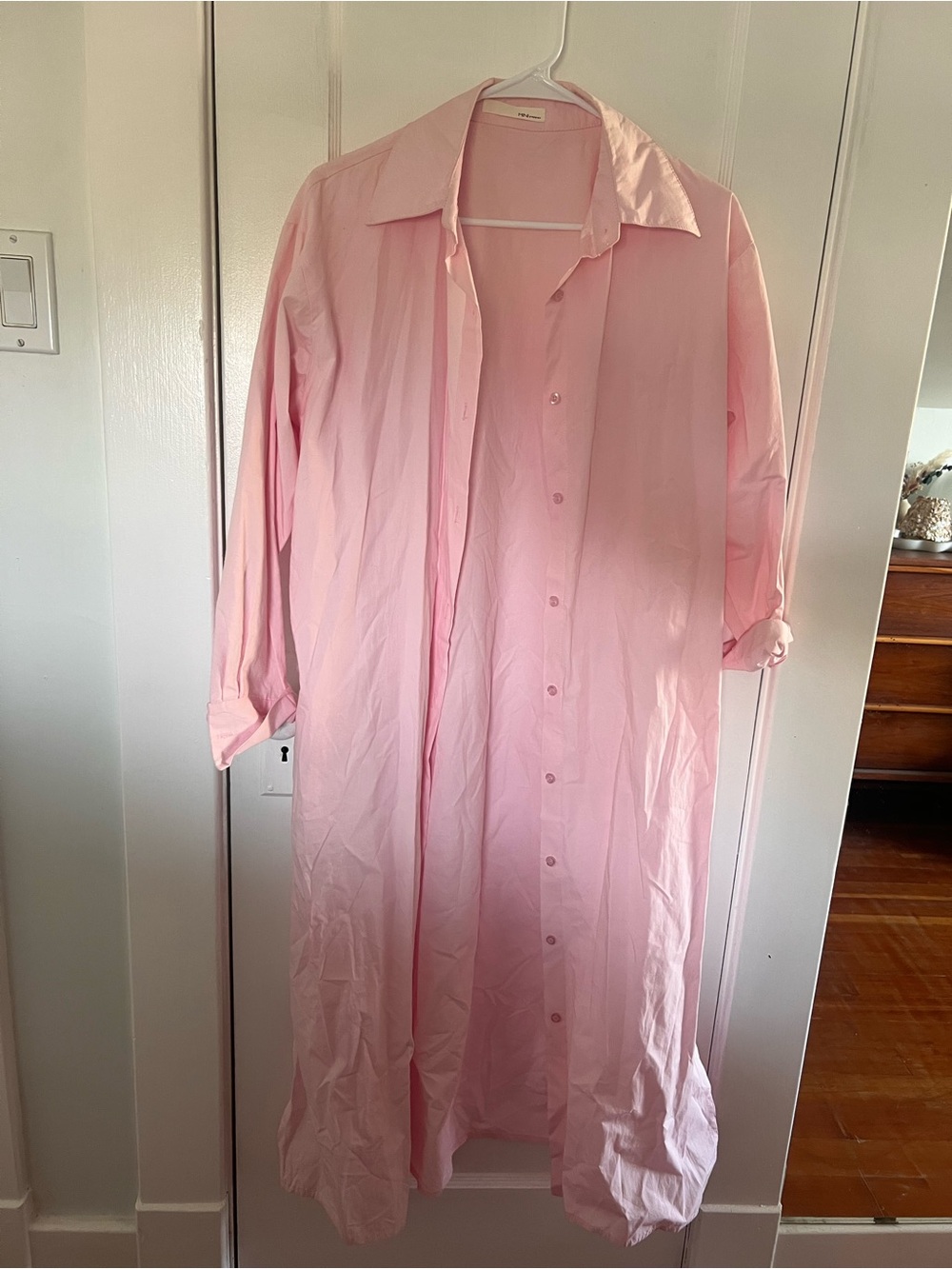 Light Pink Button-Front Long Shirt Coat